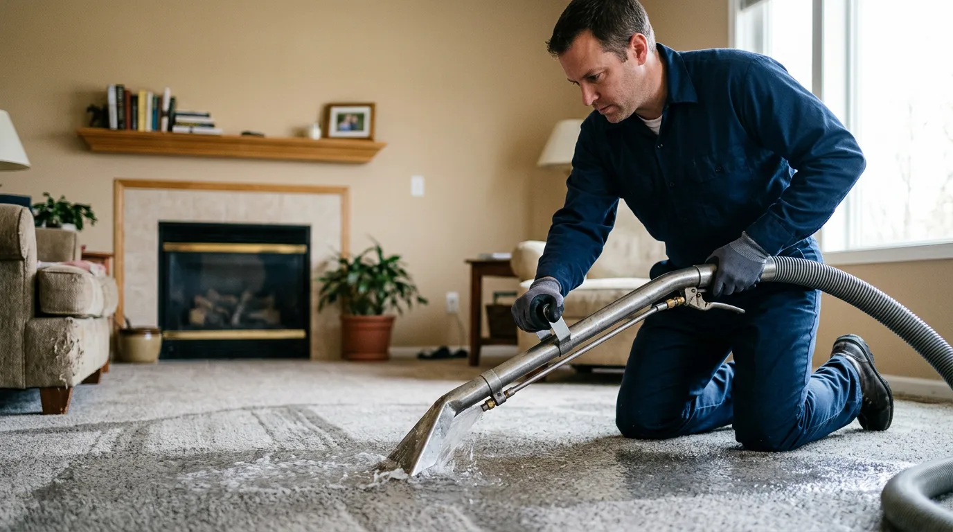 Water damage restoration technician working near Woodland, PA